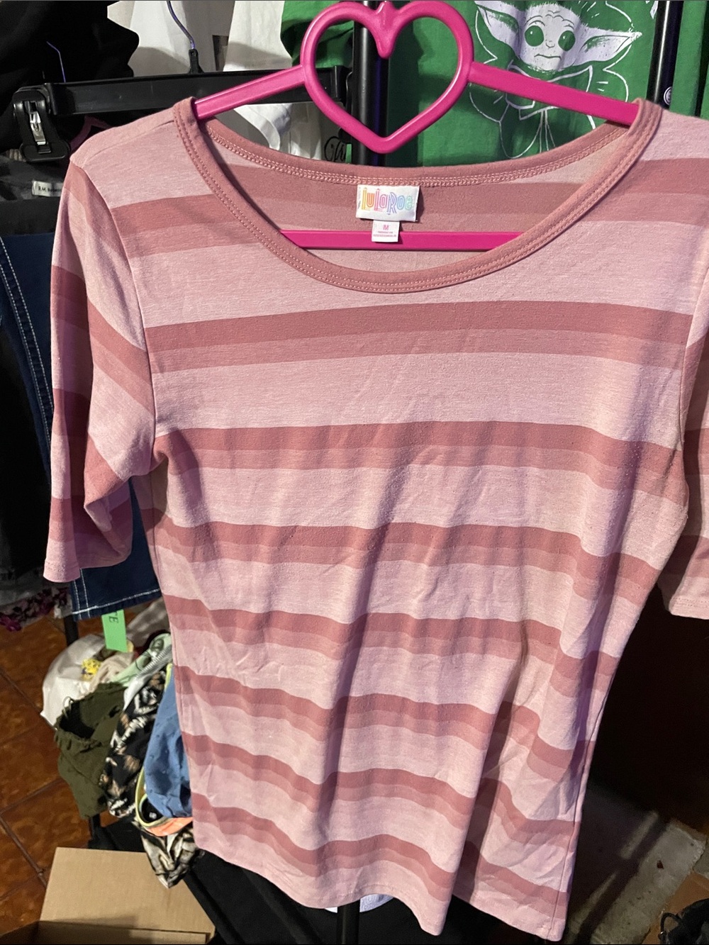 LuLaRoe Pink Striped Short Sleeve Tee